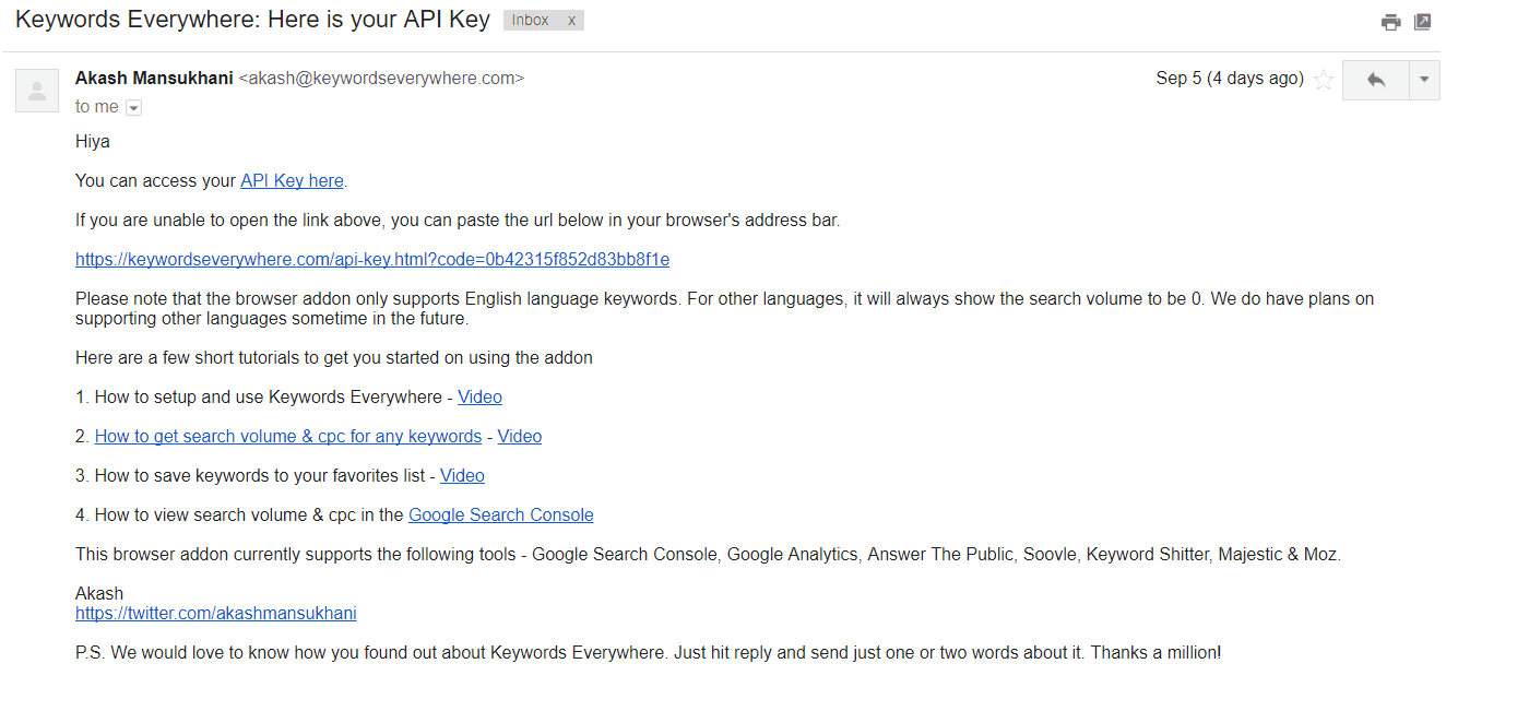 keyword everywhere extension access api key