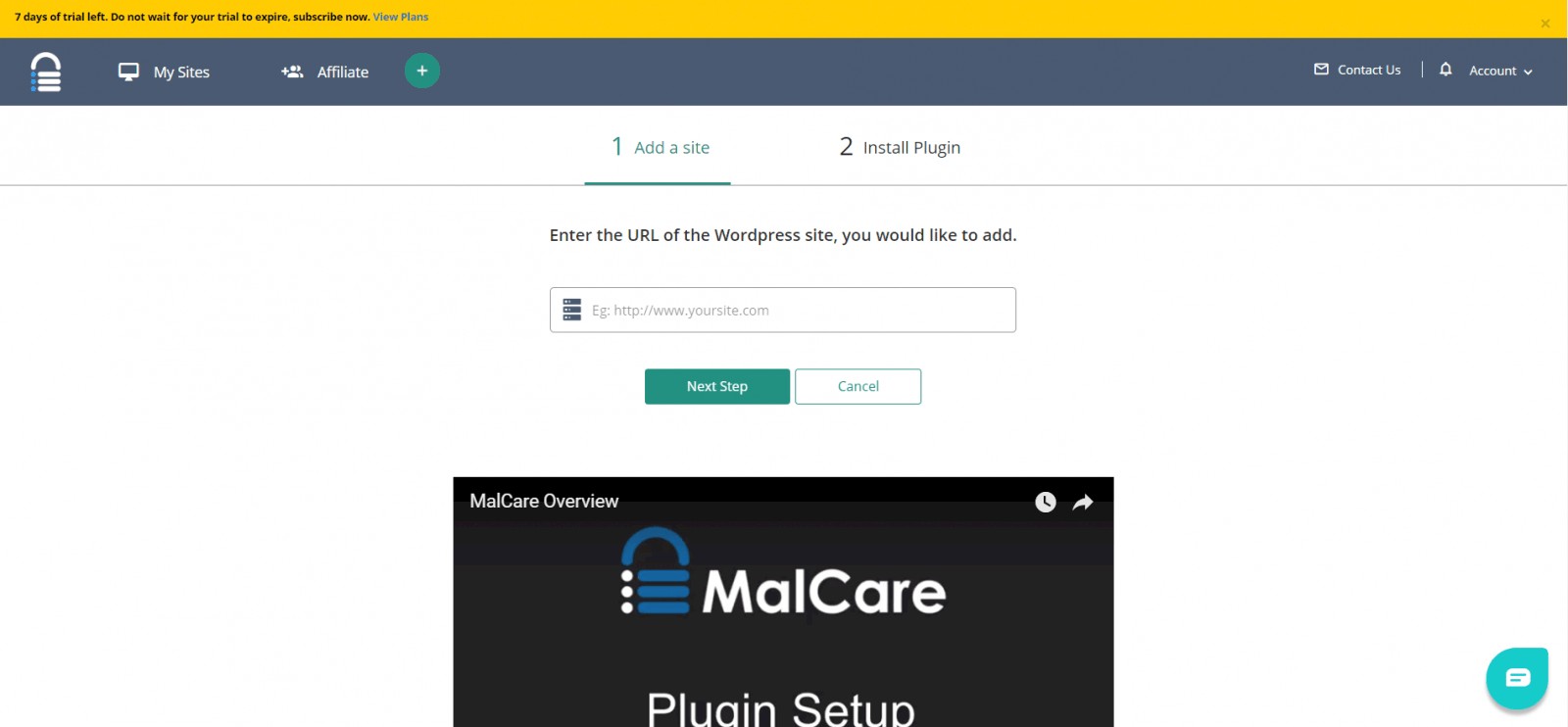 malcare add site