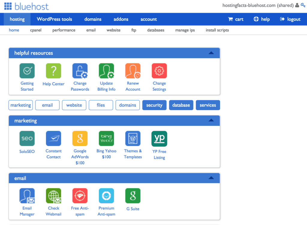 bluehost-review-cpanel