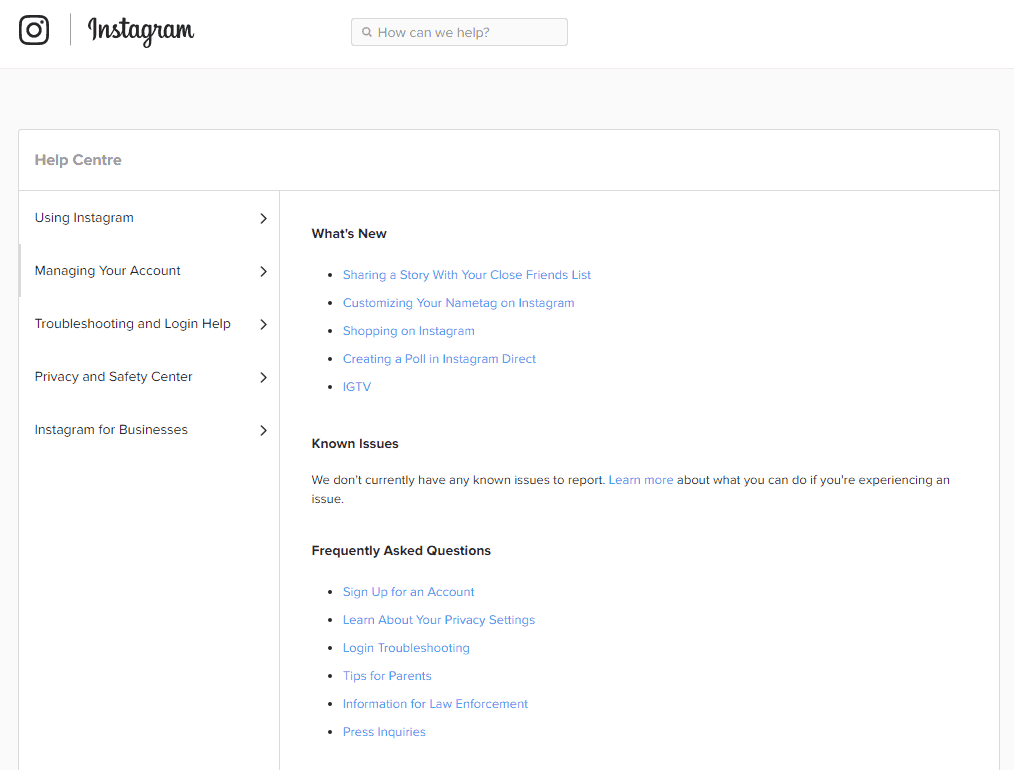 help center instagram