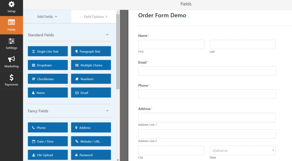 simple order form layout