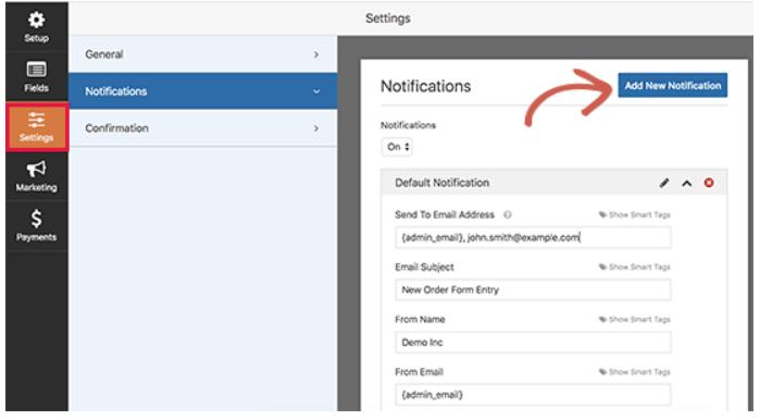 setup notifications wpforms