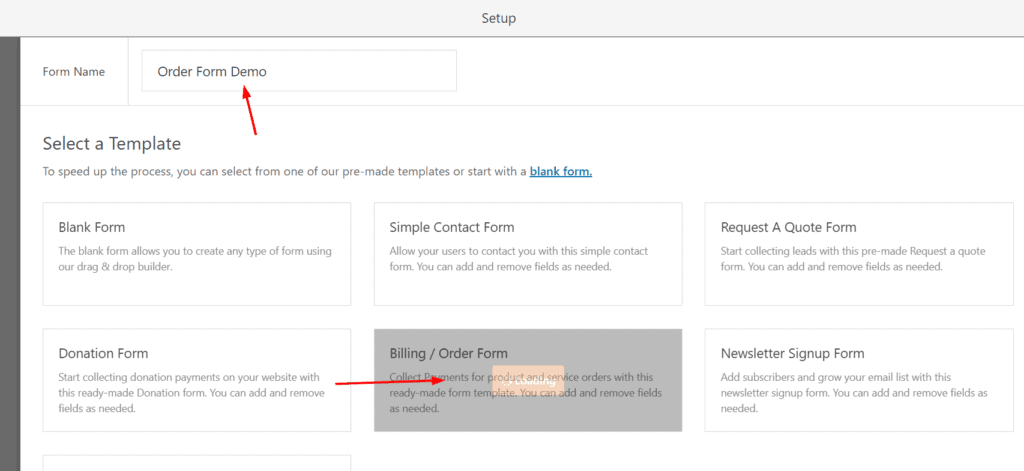 wpforms order form 1