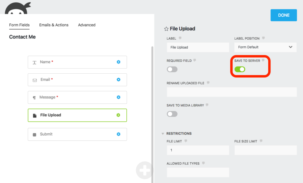 file upload field configure