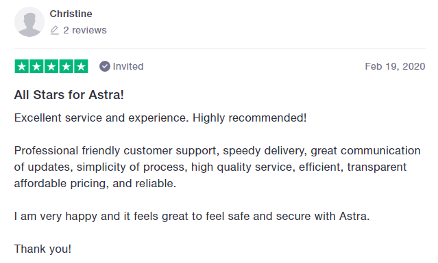astra security review on trust pilot