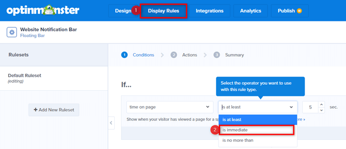 set-display-rules-to-immediate-optinmonster