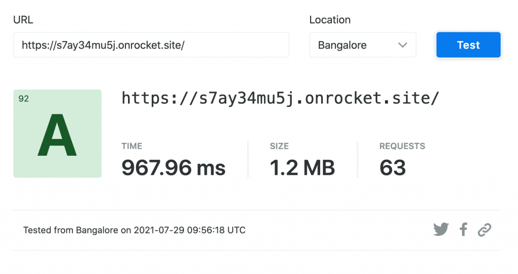 Rocket.net Speed Test Bangalore second time